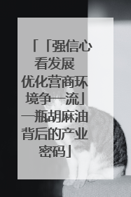 「强信心 看发展 优化营商环境争一流」一瓶胡麻油背后的产业密码
