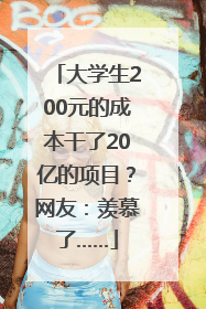 大学生200元的成本干了20亿的项目？网友：羡慕了……